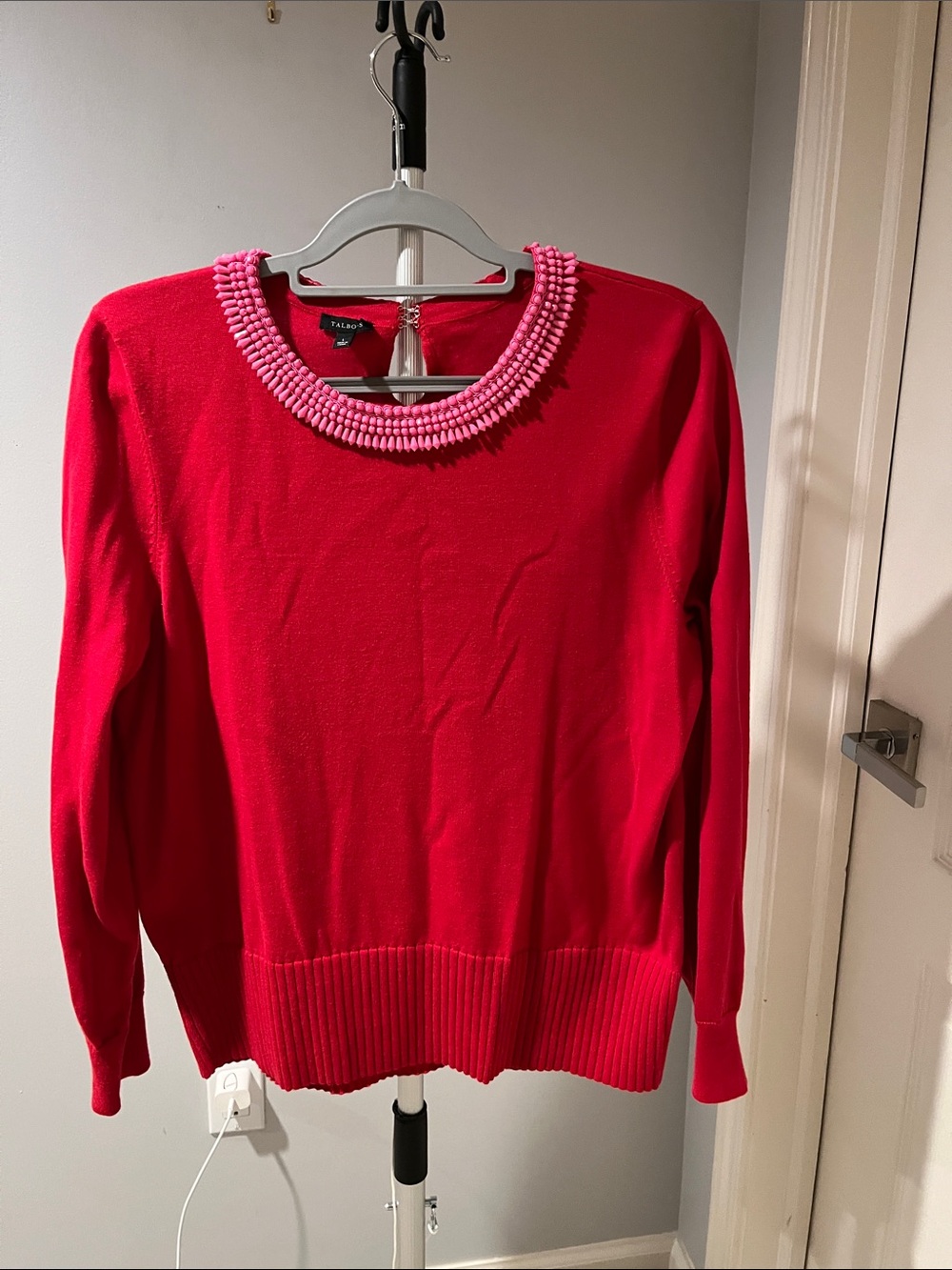Talbots Beaded Crewneck Sweater - Hot Pink